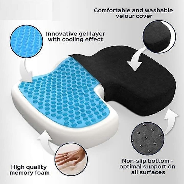 Svankkudde Anti-Trycksår med Andningsbar Gel, Ergonomisk Ortopedisk Sittdyna i Memory Foam
