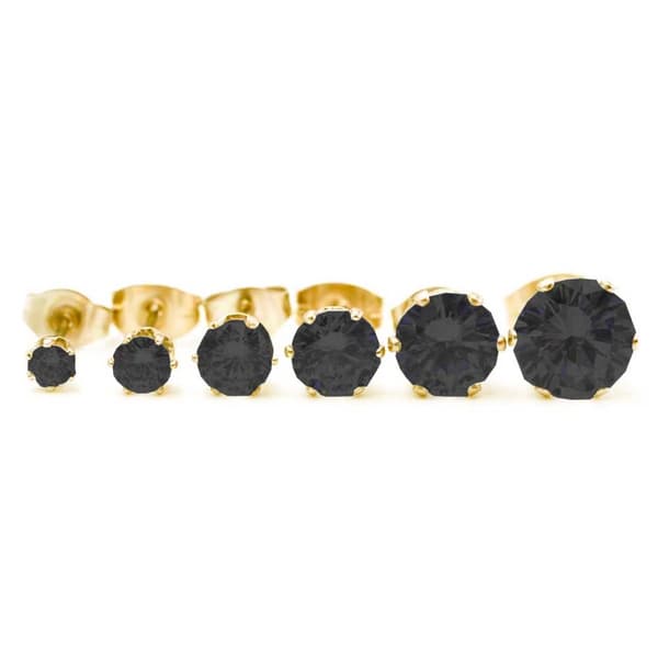 2-pack Guld Piercing Örhänge Svart Kristall – 6mm
