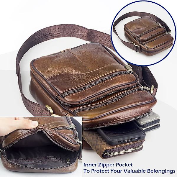 Menn's Crossbody Bag Ekte Lær Liten Crossbody Bag Menn Skulder Bag Vintage Business Bags Crossbody Ryggsekker Multifunksjonelle Lommer Reise Hånd