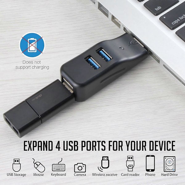 USB 3.0 Hub, Portabel 4-portars USB-splitter, Höghastighets-splitter