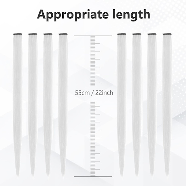 55 cm Värilliset hiustenpidennykset, moniväriset juhlakorostukset klipsikiinnityksellä synteettiset hiustenpidennykset (10 kpl valkoinen)