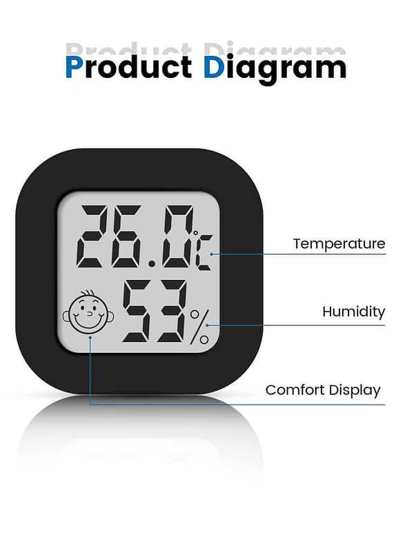 Mini digital inomhus termometer hygrometer med hög precision, (4,4 cm * 4,4 cm, svart, 1 st)