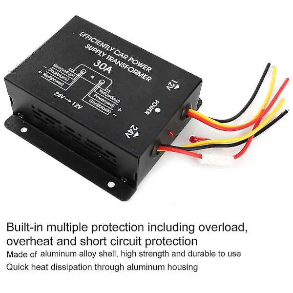 24V till 12V 30A Bilströmsförsörjning Buck Transformator Konverterare Lastbil Buss DVD Ljudmodifiering Effektiv Fordonseffekt Buck