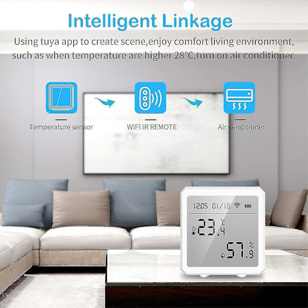 Smart Wifi temperatur- och fuktighetssensor, med LCD-display (exklusive mobiltelefon)