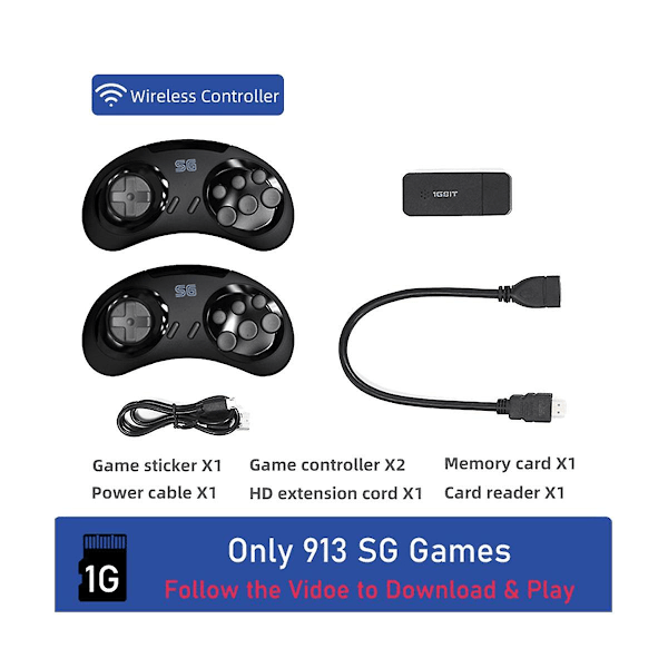 Y2 SG Retro Trådløs Konsol Indbygget 900 Spil til Drev 2 til Controller