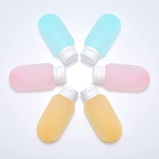 3-pack reseflaskor, 60 ml reseflaskor och behållare, resefyllbara klämflaskor med väska (blå/gul/rosa)