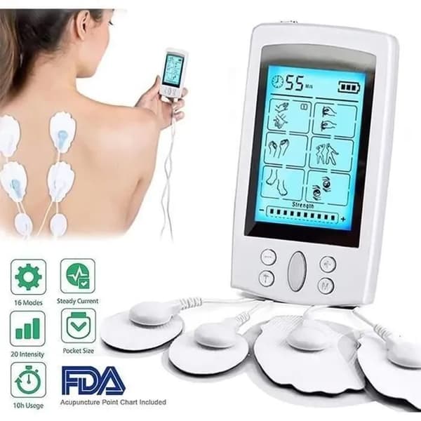 AA TENS Smertelindring og EMS Muskelstimulering Elektroterapi Enhed - 16 Massageprogrammer + 8 Elektroder