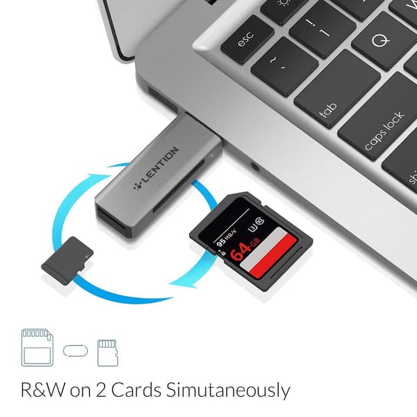H7 Aluminium USB 3.0 Kortleser SD 3.0 Adapter for SD/SDXC/SDHC Micro-SD/Micro-SDXC/Micro-Kortleser