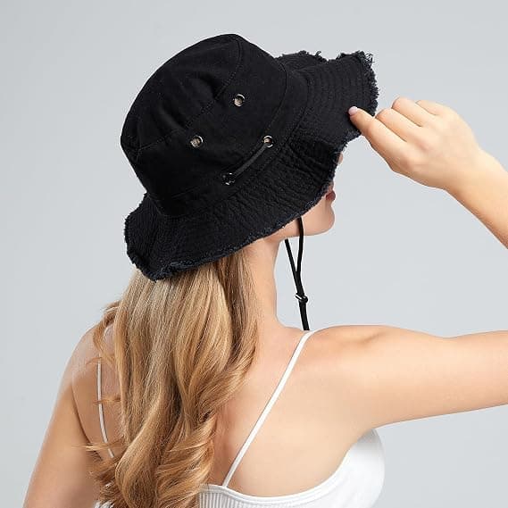 Unisex solhatte, bredskyggede havehatte, foldbare åndbare bomuldshatte, UPF 50+, jagt- og udendørs vandre-/fiskehatte (sort).
