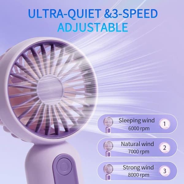 Mini bærbar ventilator - 3-pak - 3 hastigheder - USB genopladelig - Let og bærbar