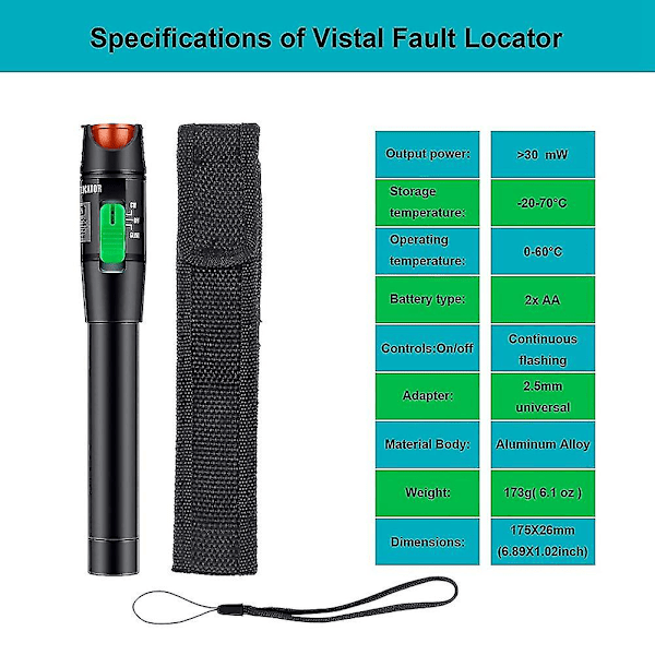 30mW 30km Visuel Fejlfinder Fiberlys Tester VFL Optisk Kabel Med Single Mode Han Til LC Hun