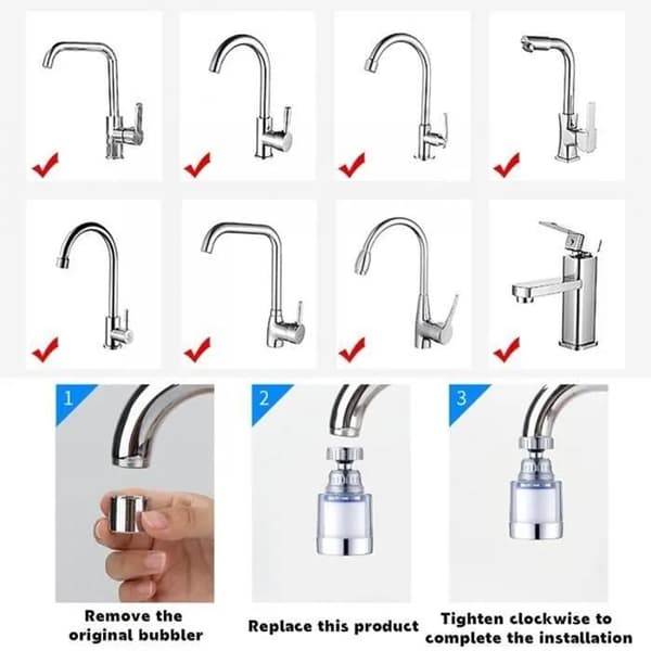 Kranvannfilter - Antikalk - 360° roterende - 2 stk - 8 filterelementer