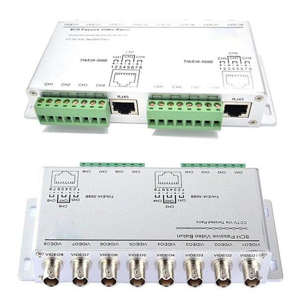8- UTP 720P/1080P HD Passiivinen Video Balun Lähetin-vastaanotin, BNC - Cat5/5E/6 RJ45(T568B) UTP-kaapelin muunnin