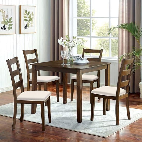 4-delt beige elastisk avtakbart vanntett stoltrekksett for spisestue