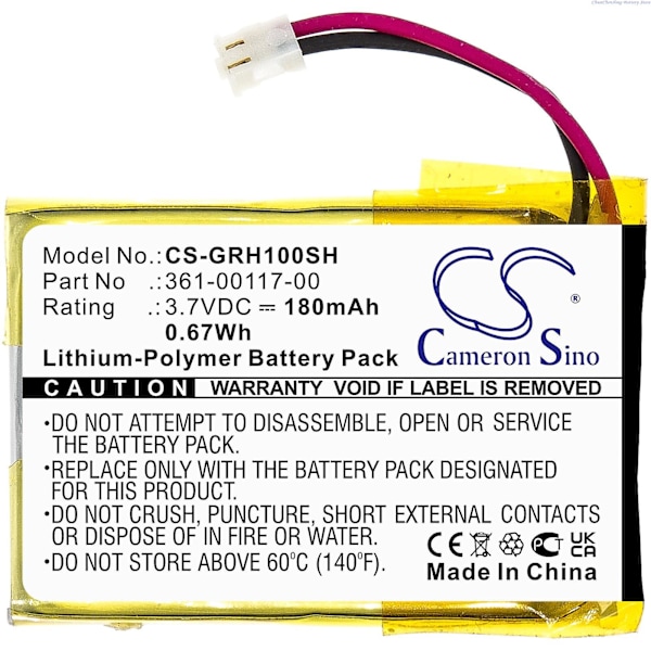 180mAh Smartklokkebatteri 361-00117-00 For Garmin Approach S10, Approach S20, Approach X40, Forerunner 35