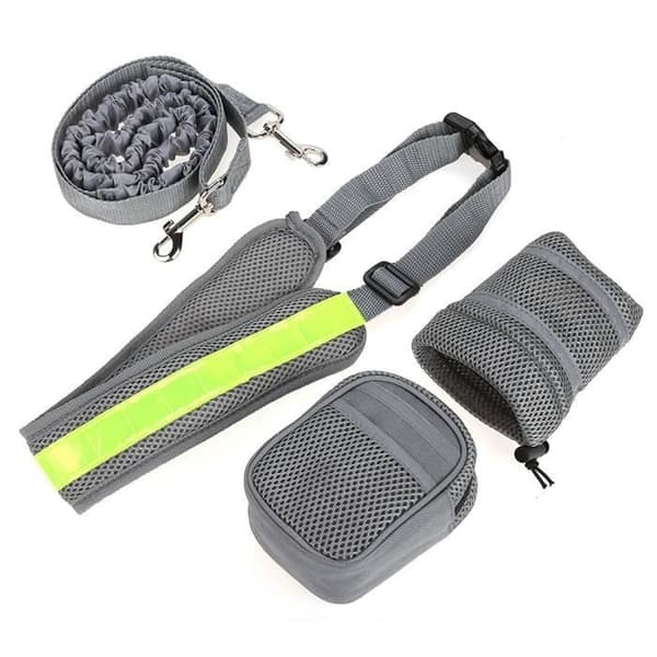 Hundkoppel - Nylon - Handsfree - Magrem - Grå - 144 cm