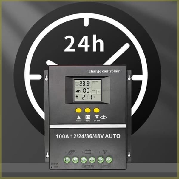 Solcelle-controller - 100A - Automatisk identifikation 12/24/36/48V - Effektivitet ≥99,5% - Justerbar LCD-skærm