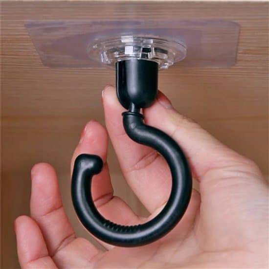 4 Plastic Hooks - 7 x 7 x 8.5 cm - Swivel Ceiling Hooks - Drill-Free Installation - 360°/180° Rotatable - For Ceilings and Walls
