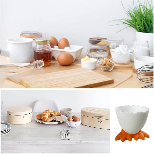 6 stk Egg Kopper Tegneserie Egg Holdere Myke Hardkokte Egg Kopper til Frokost Brunsj Myk Kokt Egg (Hvit)