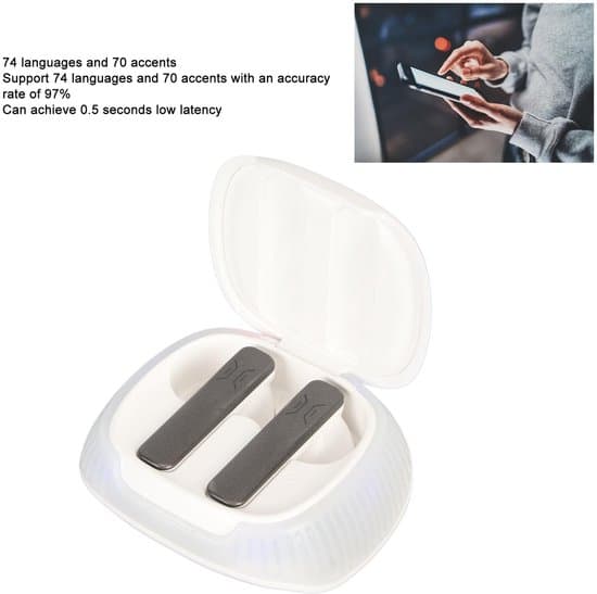 Oversettelsesenhet - Oversettelseshodesett - Umiddelbar oversettelse - Hvit - Bluetooth-hodetelefoner - 74 språk - Egnet for musikk og samtaler