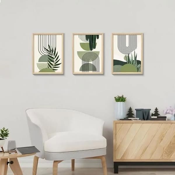 Indrammet billede - Boho - Grøn - Plantemotiv - Sæt med 3 stk. 90 x 40 cm
