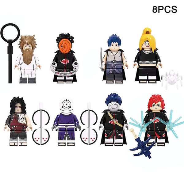 8 st byggklossar DIY barnleksakstegel actionfigur tecknad Naruto samlarobjekt