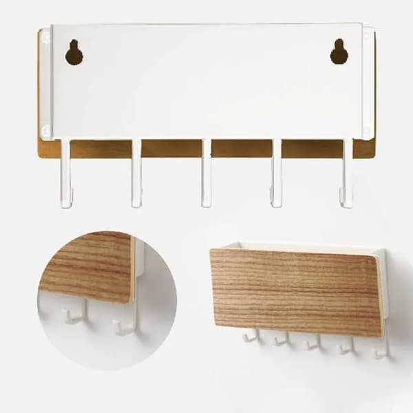 Vegg nøkkelholder med 5 kroker, moderne design.