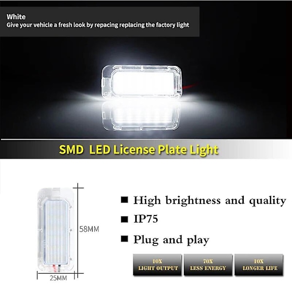 2 st Canbus LED-nummerplåtsbelysning för Ford Focus 5d Fiesta Mondeo Mk4 C-max Mk2 S-max Kuga Galaxy 6000k Vit Autolampa