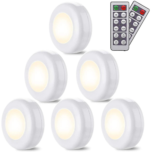 6-pack LED-lampor Sladdlösa Varmvita 4000k Dimbar LED Nattlampa Batteridriven Och Fjärrkontroll LED Spotlight Belysning För Kök Sovrum