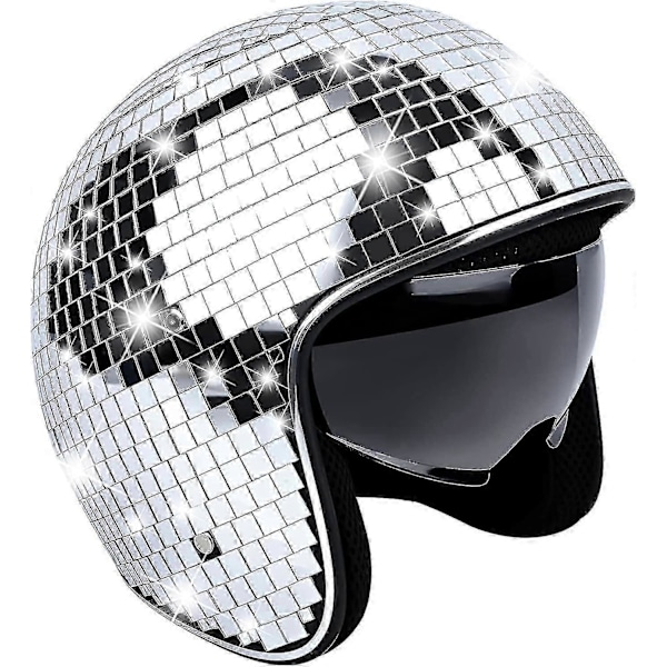 Disco Ball Hjälm, Disco Hjälm Cykelhjälm Glänsande Silver Harley Hjälm Party