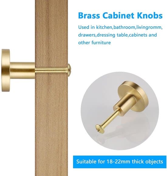 Brass Knobs Ø2.5cm, Handles for Drawers and Doors with Mounting Bolts for Kitchen and Wardrobe