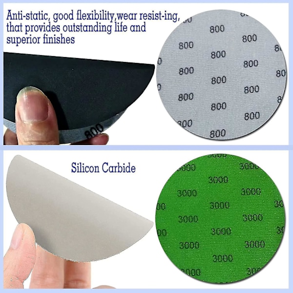 24 stk. 125 mm slibeskiver, korn 800/1200/2000/3000/4000/5000 runde våd/tør 2025th