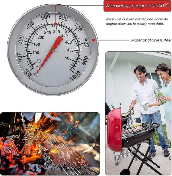 BBQ Termometer, Rustfrit Stål Ovn Termometer Max 500c/1000f Analog Display Termometer