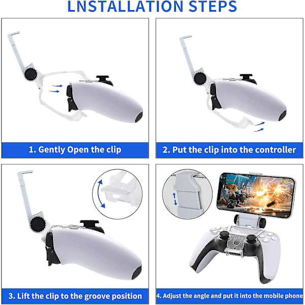 PS5-kontrolltelefonfäste, Clip för Kontrollerfäste, Telefonhållare för PS5 DualSense-kontroll - Vit