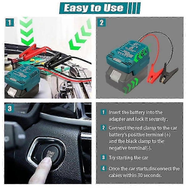 Kabler til startkabler Jump Kit til 18V batteri, startkabelsadapter Auto Booster kabel til start af bil ved hjælp af værktøj