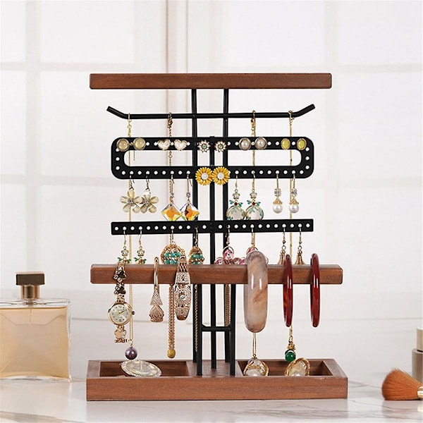 Smykkeholder Organizer med Bakke, Smykke Organizer Stativ Øreringe Organizer Halskædeholder, Armbånd