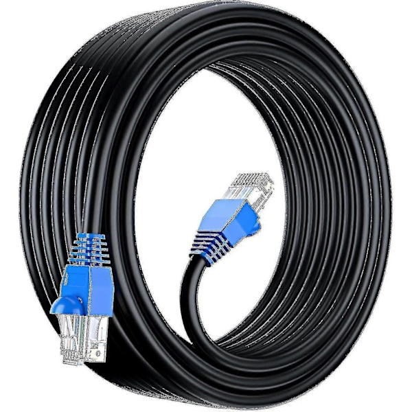 50m Cat6 Utendørs Vanntett Direkte Nedgravd Ethernet Nettverkskabel - Utp - Cca - 550 Mhz - Svart 50 Meter
