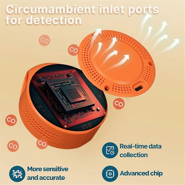 3-in-1 CO Hiilimonoksidi Monitori CO Lämpötila- ja Kosteusmittari CO Ilmanlaatumittari HD LED-näyttö Oranssi
