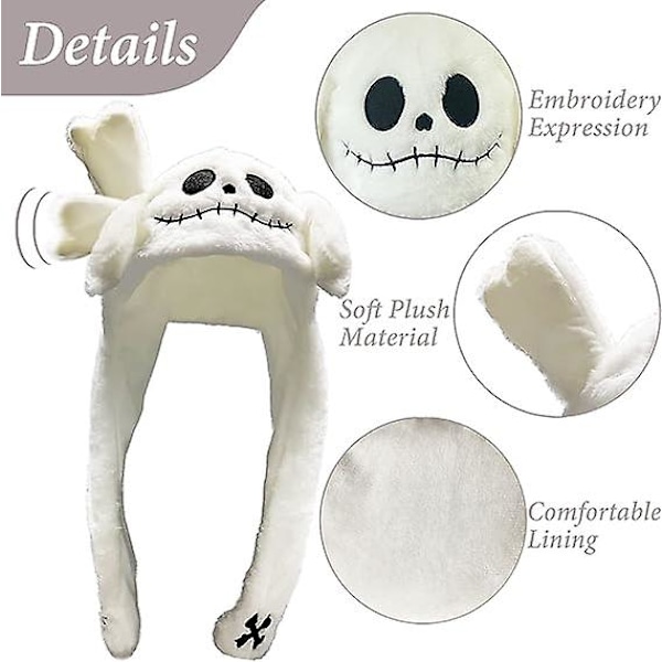 Ørebevægelig Hoppedagtig Hat Sjov Plys Spøgelseshat Unisex Øreklapper Bevægelige Ører Hat Cosplay Halloween Julefest Hat (hvid)