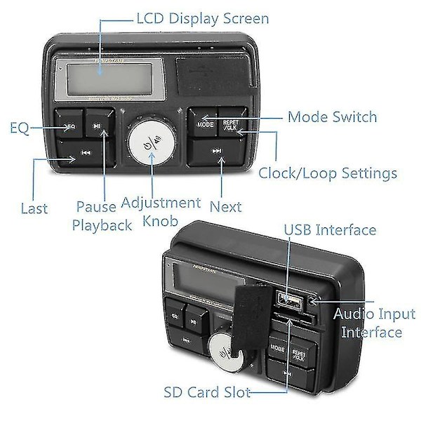 Motorcykel Audio Mp3 Radio Stereo Högtalare Bluetooth Vattentät Fm 5 Eq Funktioner Lcd Display Usb/s
