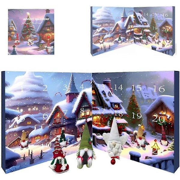 Jultomte Adventskalender, 24 Dagar Blind Box Julnedräkningskalender med Samlartomtedockor för Barn och Vuxna