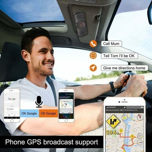 Bærbar Bluetooth bil håndfrit sæt med GPS-navigation, musik, støjreduktion, solskærmmontering, parrer 2 telefoner samtidigt