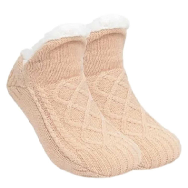 Slipper Socks - Soft Warm Lined Slippers Selectable Size Beige