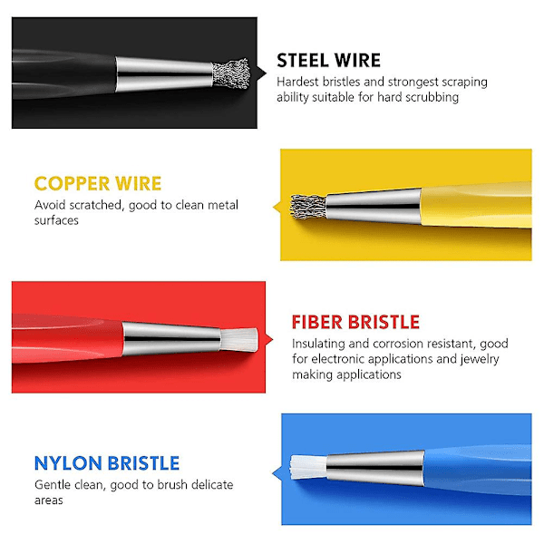4 stk/sett Rustfjerning Pensler Glassfiber / Messing / Stål / Nylon Pensl Form Klokkedeler Polering Rengjøringsverktøy