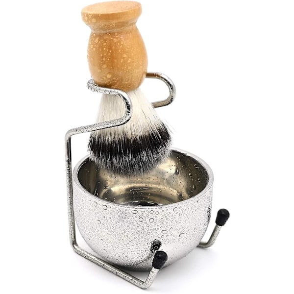 Barbersæt til mænd, vådbarberingssæt 3 i 1, inklusive barberkost, barberskål i rustfrit stål, sikkerhedsstativ, rustfri, holdbar og let at rengøre