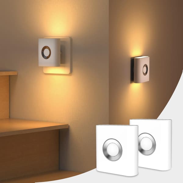 Retractable LED Backlit Night Light with Motion Sensor and Dusk Sensor, Warm White Night Light, for Bathroom, Bedroom, Hallways and...