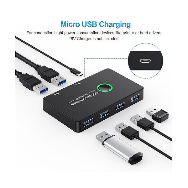Usb Kvm Switch Usb 3.0 Kvm Usb Switch til Tastatur Mus Printer Mi Box 2pc Portdeling 4stk Dev