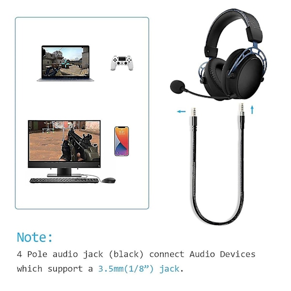 For HyperX Cloud For Alpha Gaming Headset Kabel Nylon Flettet Udskiftningskabel