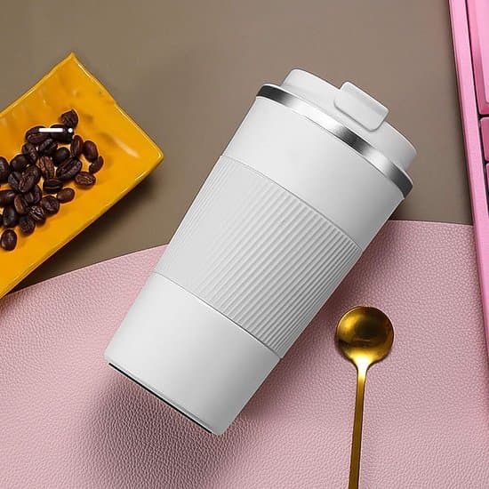 Isolert krus i rustfritt stål - Isolert krus - Egnet for varme drikker - Dobbel isolasjon - 510 ml - Hvit