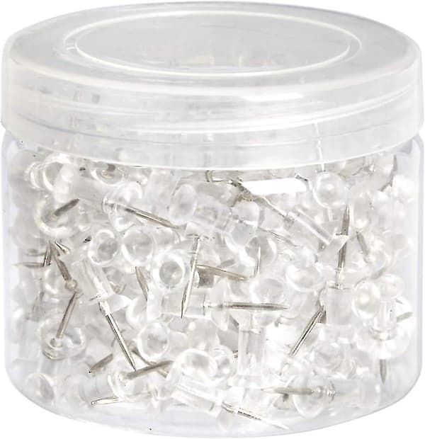 Tegnestifter, klar plastikhoved, stålspids, 200 stk.